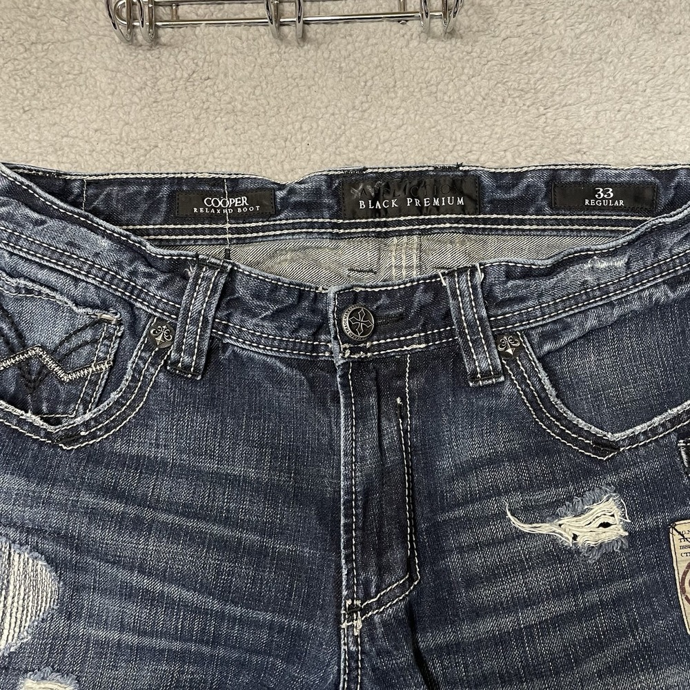 Affliction Cooper Relaxed Boot Jeans Mens 33x32 Blue Distressed Typhoon Wash - Picture 2 of 15